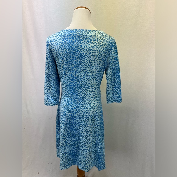 J. Mclaughlin Blue Animal Print Catalina Cloth 3/4 Sleeve Ruched Sage Dress L - Picture 4 of 6